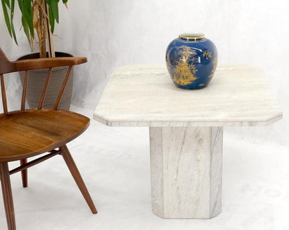 Grey & White Marble Square Mid-Century Modern Single Pedestal Side End Table