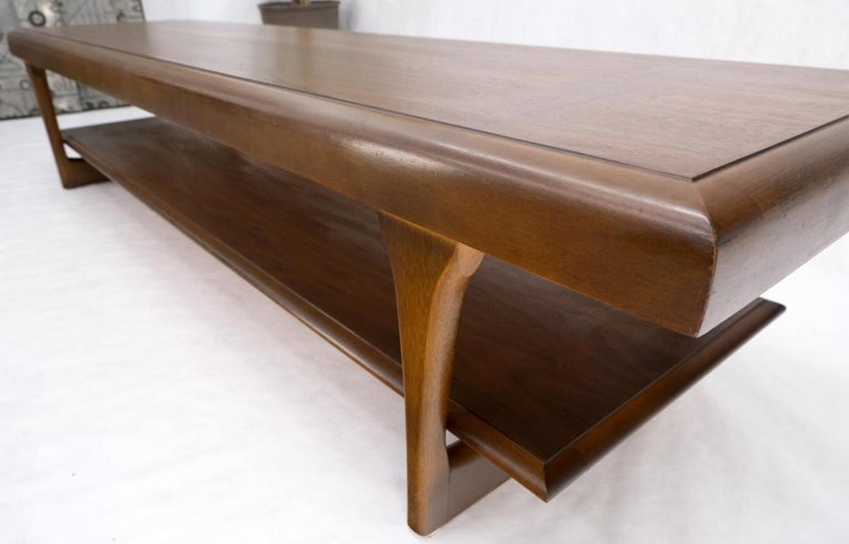 Mid-Century Modern Long Walnut Bench Coffee Table by Lane