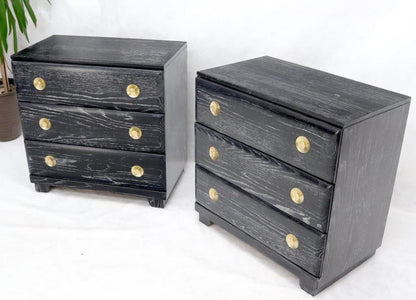 Pair of Cerused Limed Oak Three-Drawer Bachelor Chests with Round Brass