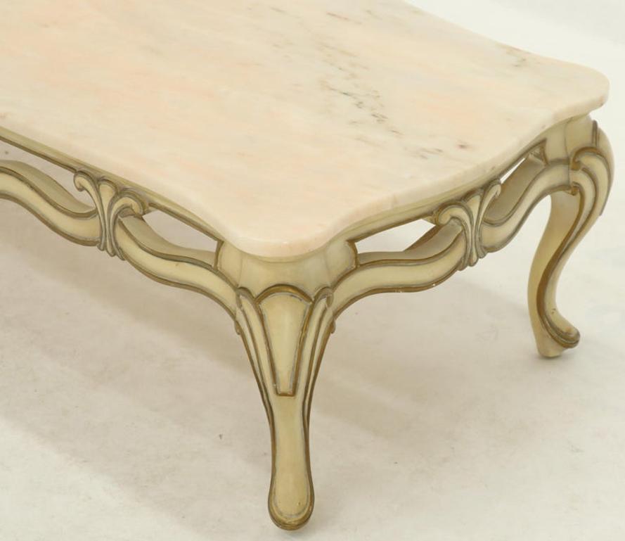 Marble to Pierced Carving Country French Provincial Coffee Table Cabriole Legs