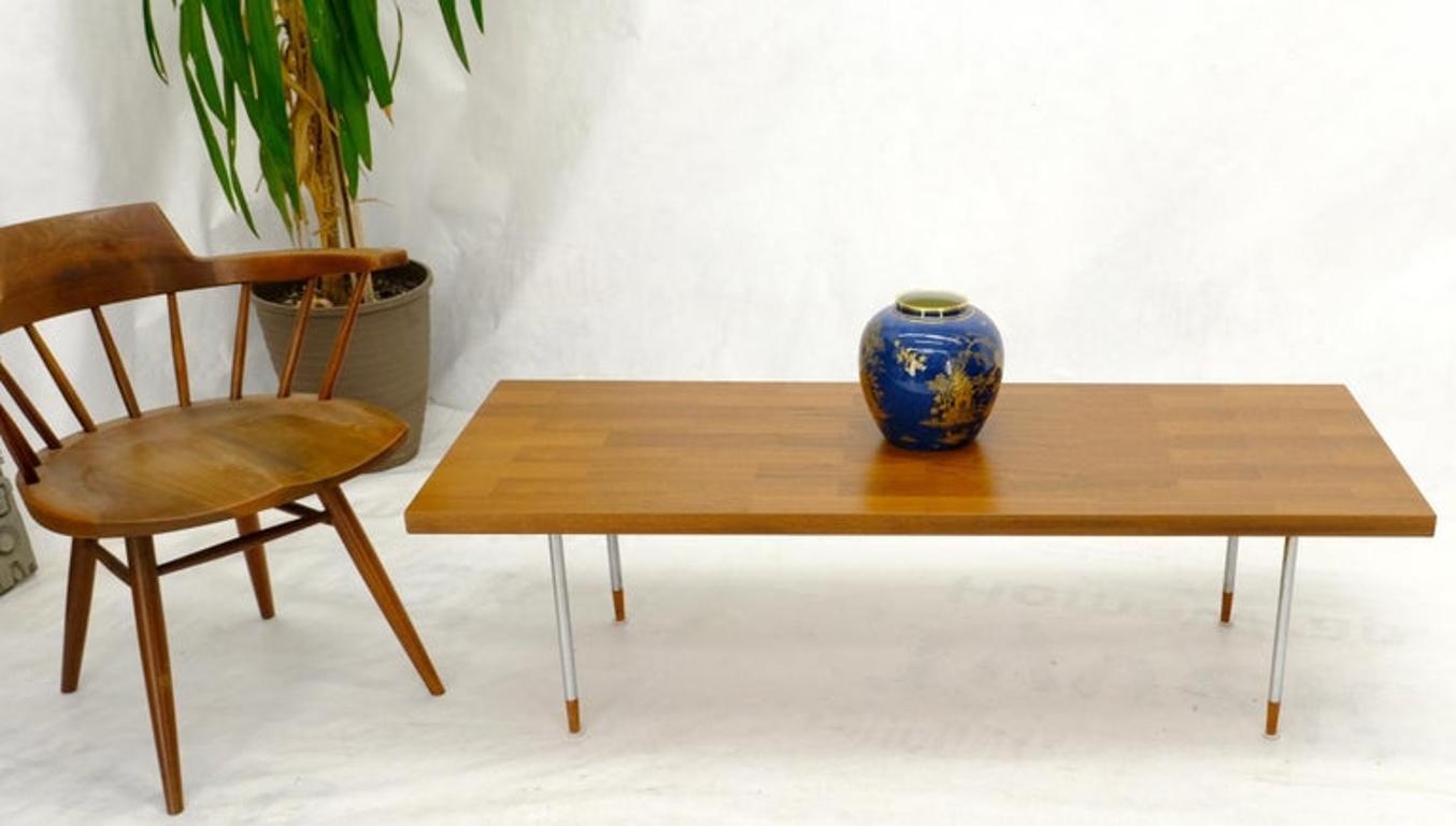 Danish Mid-Century Modern Rectangle Coffee Table on Chrome Cylinder Legs