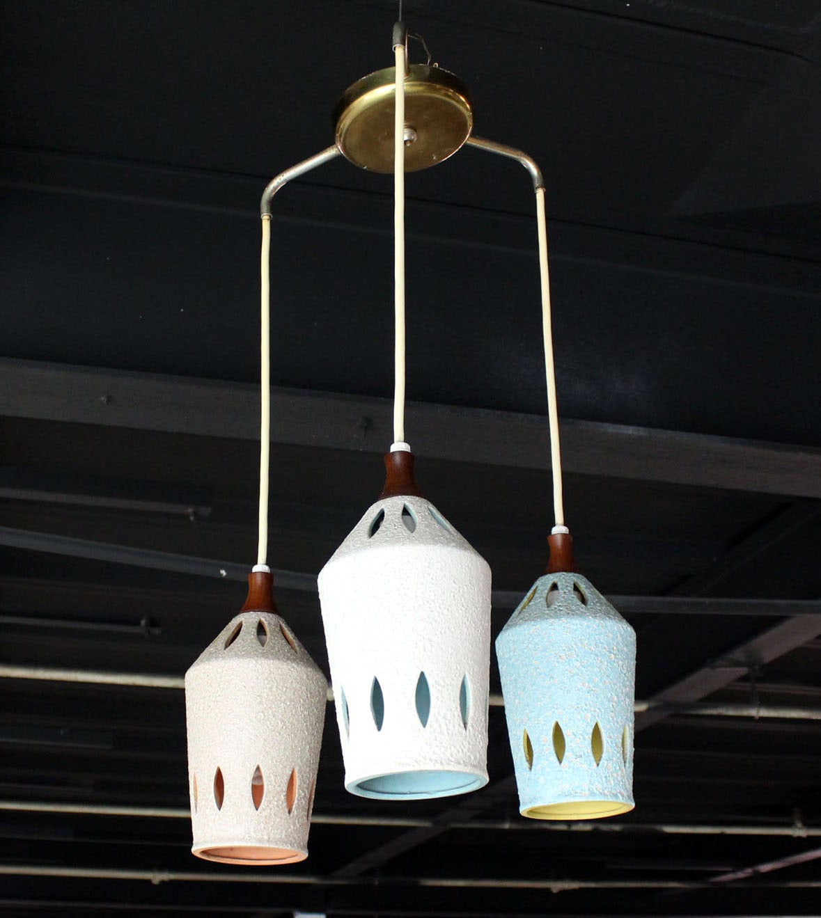 Triple Colored Pottery Ceramic Shades Pendant Light