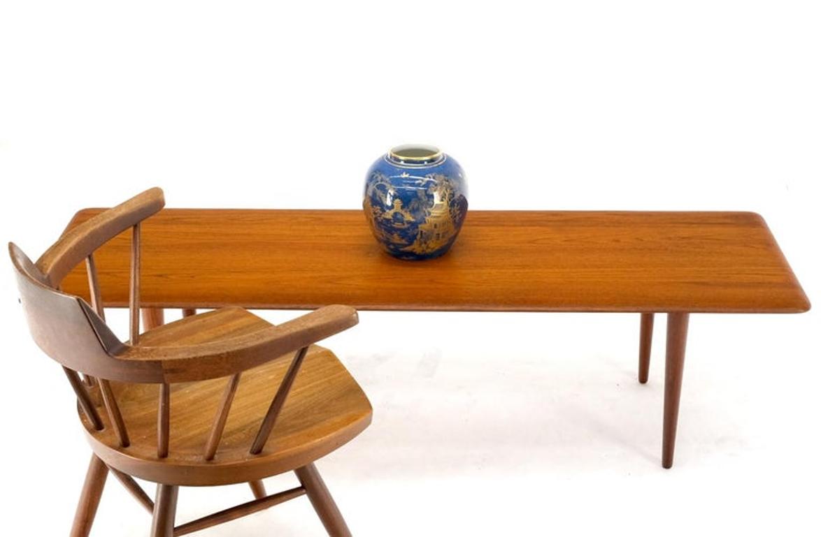 Danish Mid-Century Modern Solid Teak Rectangle Coffee Table Tapered Dowel Legs