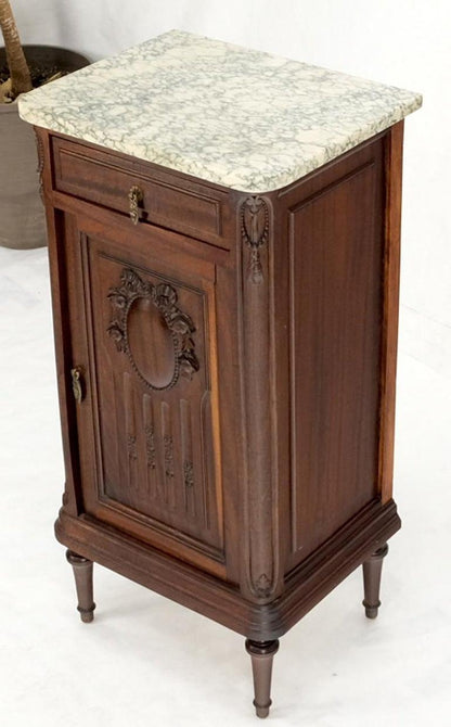 Tall Narrow Walnut Marble Top Night Stands End Table Cabinet Porcelain Insert