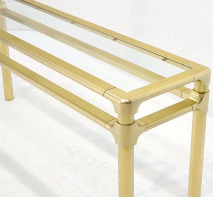 Solid Brass Profile Base Glass Top Mid-Century Modern Console Sofa Table