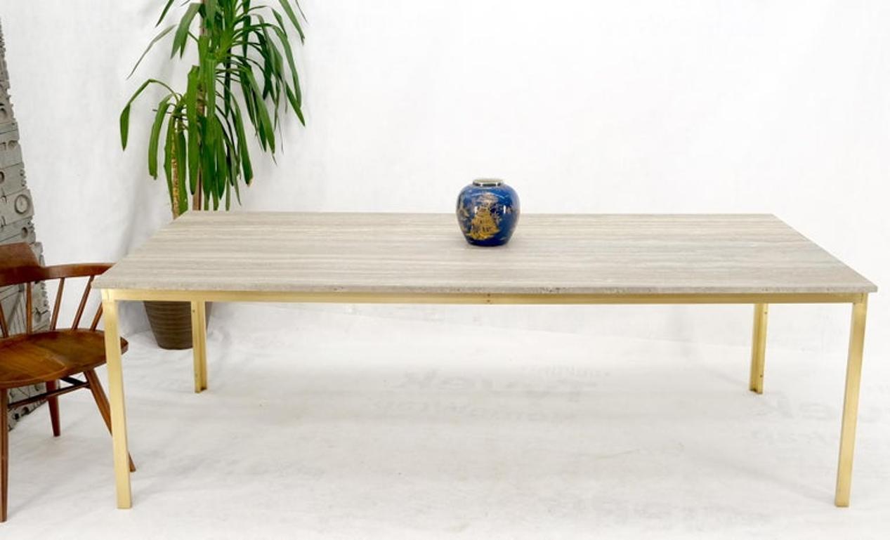 Large Heavy Solid Brass Base Travertine Top Rectangle Dining Table