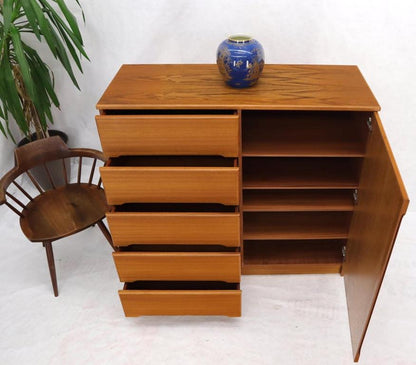 Danish Teak Mid-Century Modern Side by Side Chest of 5 Drawers Door Compartment