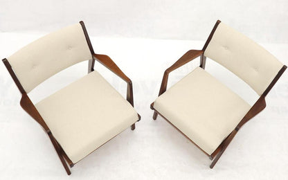 Pair of Jens Risom Walnut Lounge Chairs New Upholstery