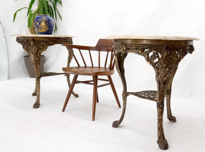 Pair of Heavy Cast Iron Bases Marble Tops Cafe Center Guéridon Tables