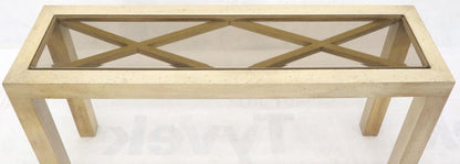 Pickled White Wash Finish Parsons Style Console Table with Glass Top