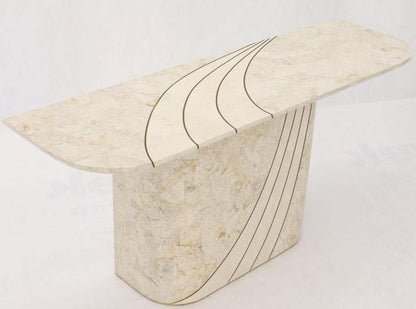 Tessellated Stone Veneer Tile Brass Inlay Pedestal Base Console Sofa Table