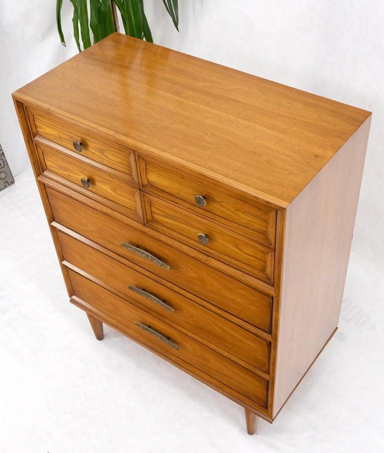 Light Walnut Hammered Brass Pulls 5 Drawer Chest of Drawers Dresser Mint