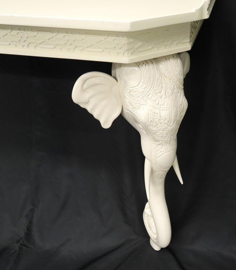 White Lacquer Carved Elephant Bases Console Wall Table