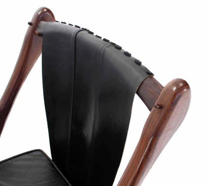 Heavy Rosewood Frame Leather Upholstery Lounge Chair