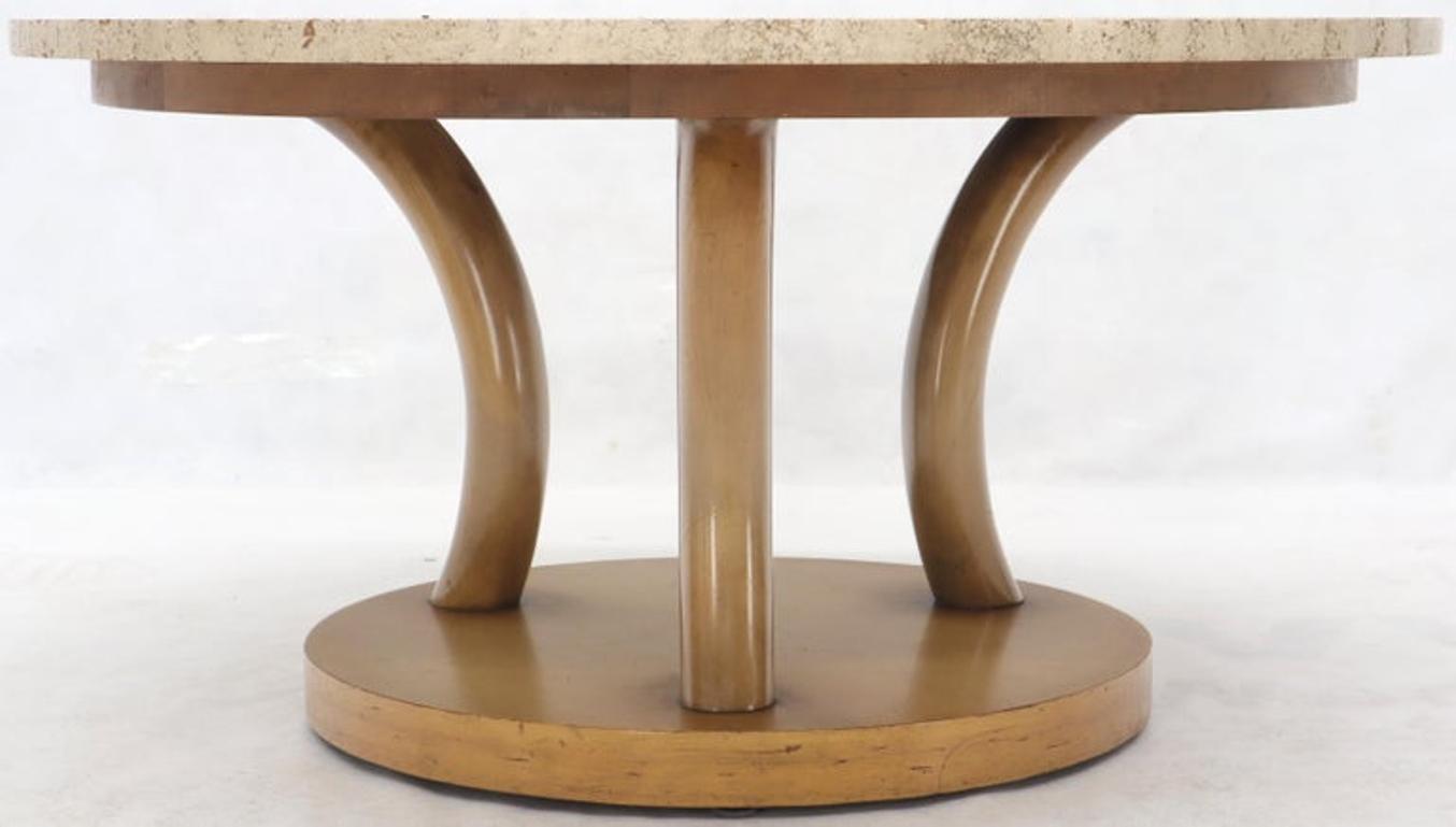 travertine Top Horn Like Pillars Tripod Base Round Coffee Table