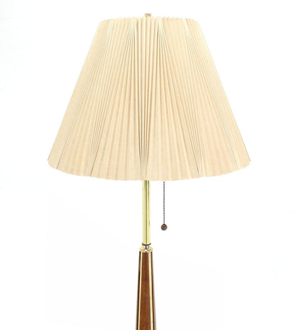 1970's Round Solid Oiled Walnut Brass Trims Base Mid Century Modern Floor Lamp