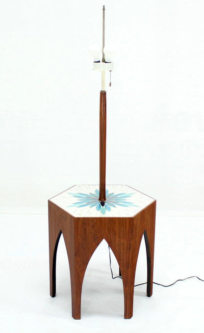 Tile Top Oiled Walnut Base Floor Lamp Integrated Side Table Harvey Probber MINT