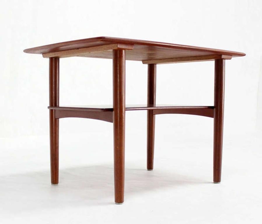 Povl Dinesen Pair Danish Modern Teak End Tables Solid Tapered Dowel legs 1 Shelf