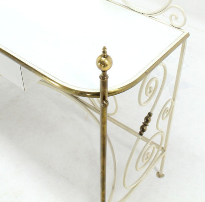 Decorative Vanity Dressing Table Milk Glass Top Metal Scroll Brass Hardware MINT