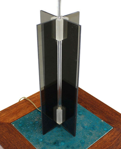 Mid Century Modern c1970s Smoked Lucite X-Base Chrome Table Lamp