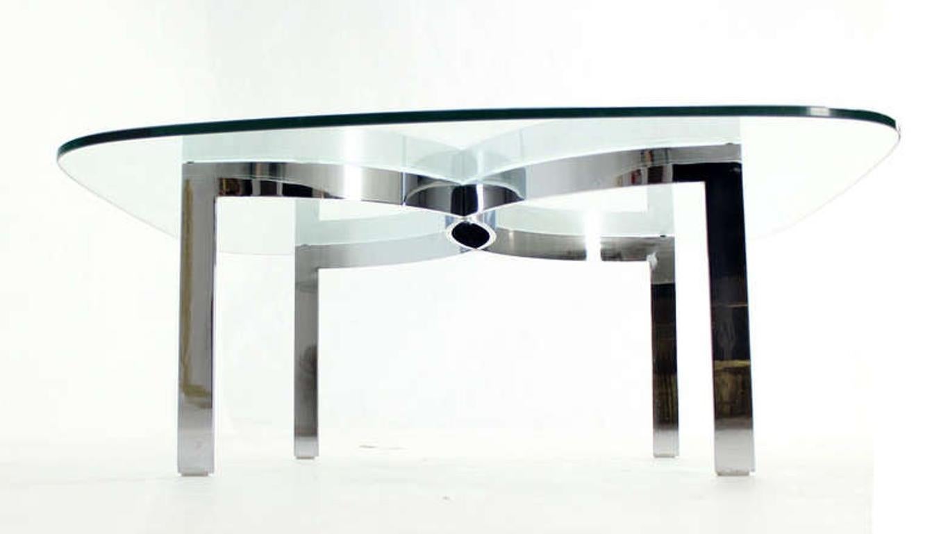 Mid Century Modern Curved Bent Chrome Base Glass Top Coffee Table Bauhaus Chanel