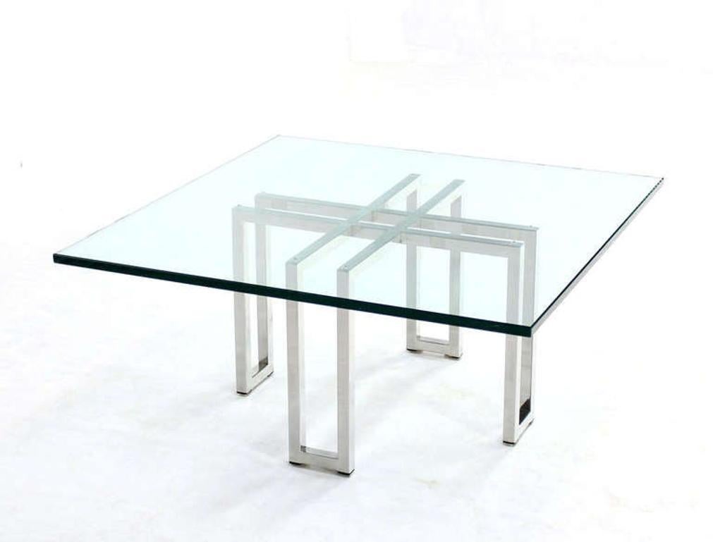 Chrome Base Square Glass Top Mid Century Modern Coffee Table Barcelona Baughman