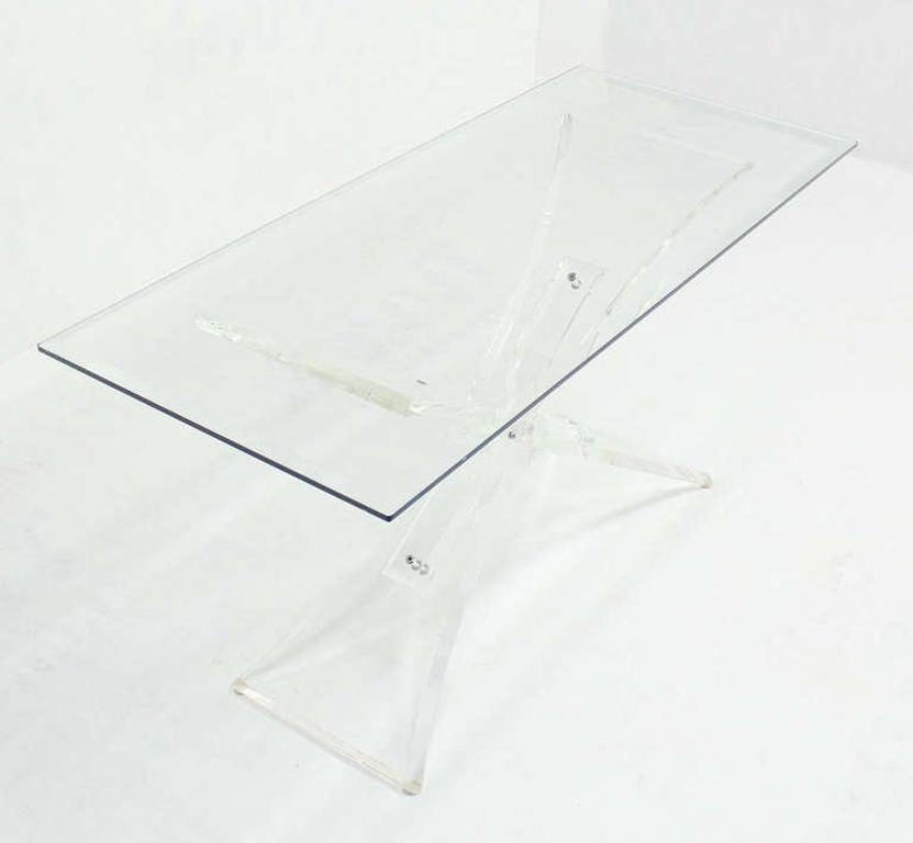 Lucite X Shape Base Glass Top Mid Century Modern Console Sofa Table MINT!