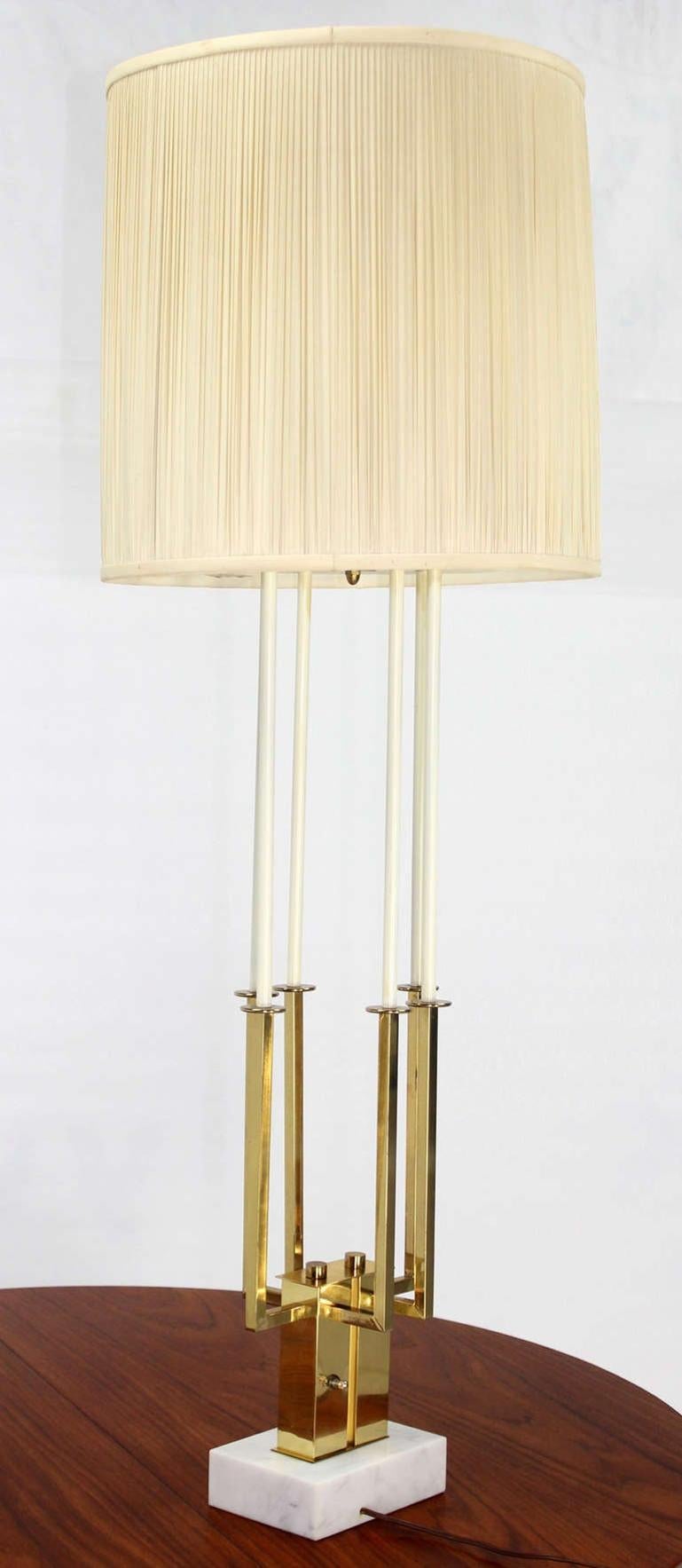 Mid Century Modern Tall Brass Marble Base Table Lamp MINT!