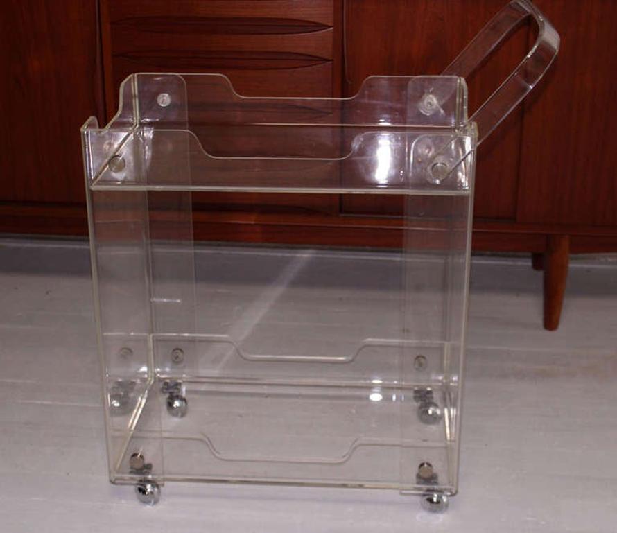 Bent Lucite Studio Crafted Mid-Century Modern Tea Bar Cart on Wheels MINT!