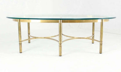 Brass 6 Legged Base Glass Oval Top Mid-Century Modern Coffee Table MINT!