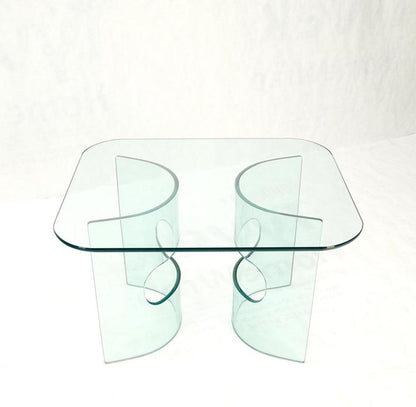 Mid Century Italian Modern Bend Glass C Shape Base Coffee Side Table