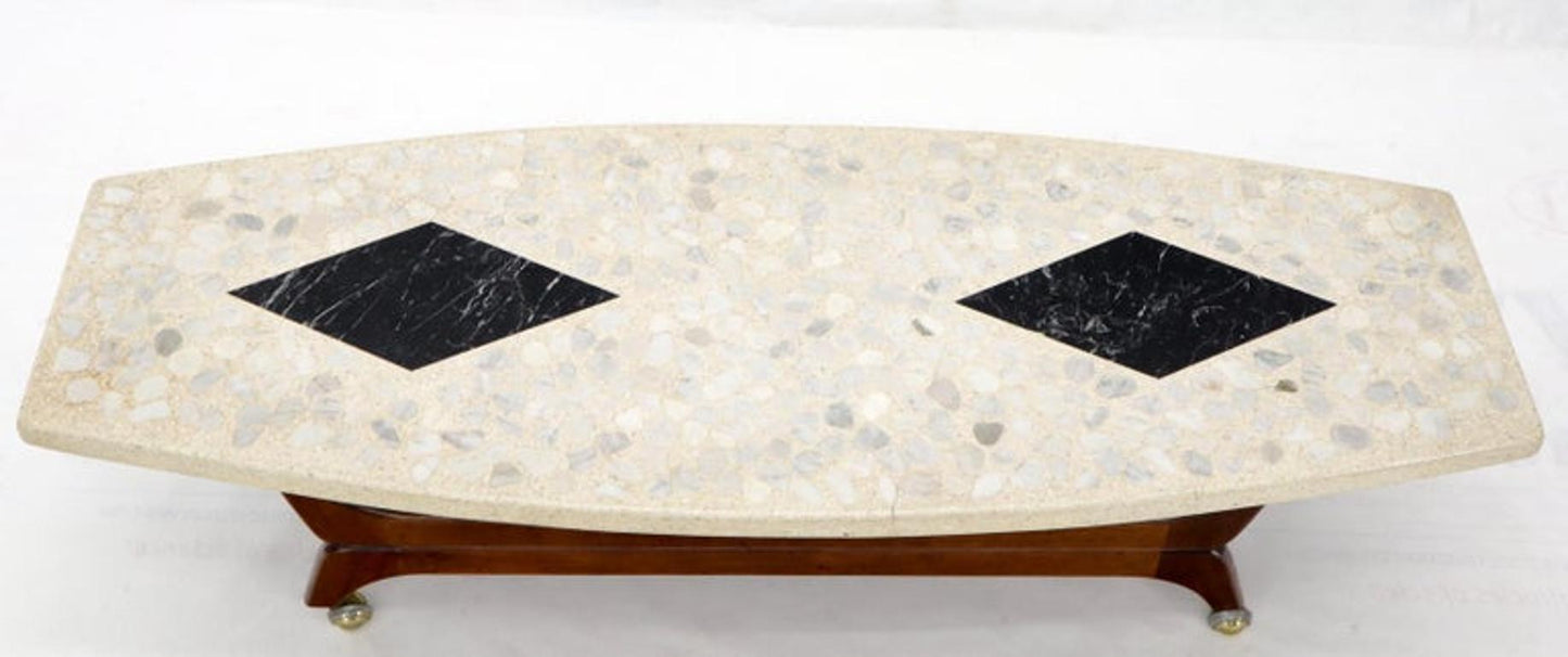 Terrazzo Stone Inlay Boat Shape Oiled Walnut Base Coffee Table