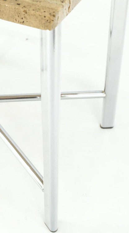 Chrome X Base Travertine Top Mid-Century Modern Rectangle Side End Table Stand