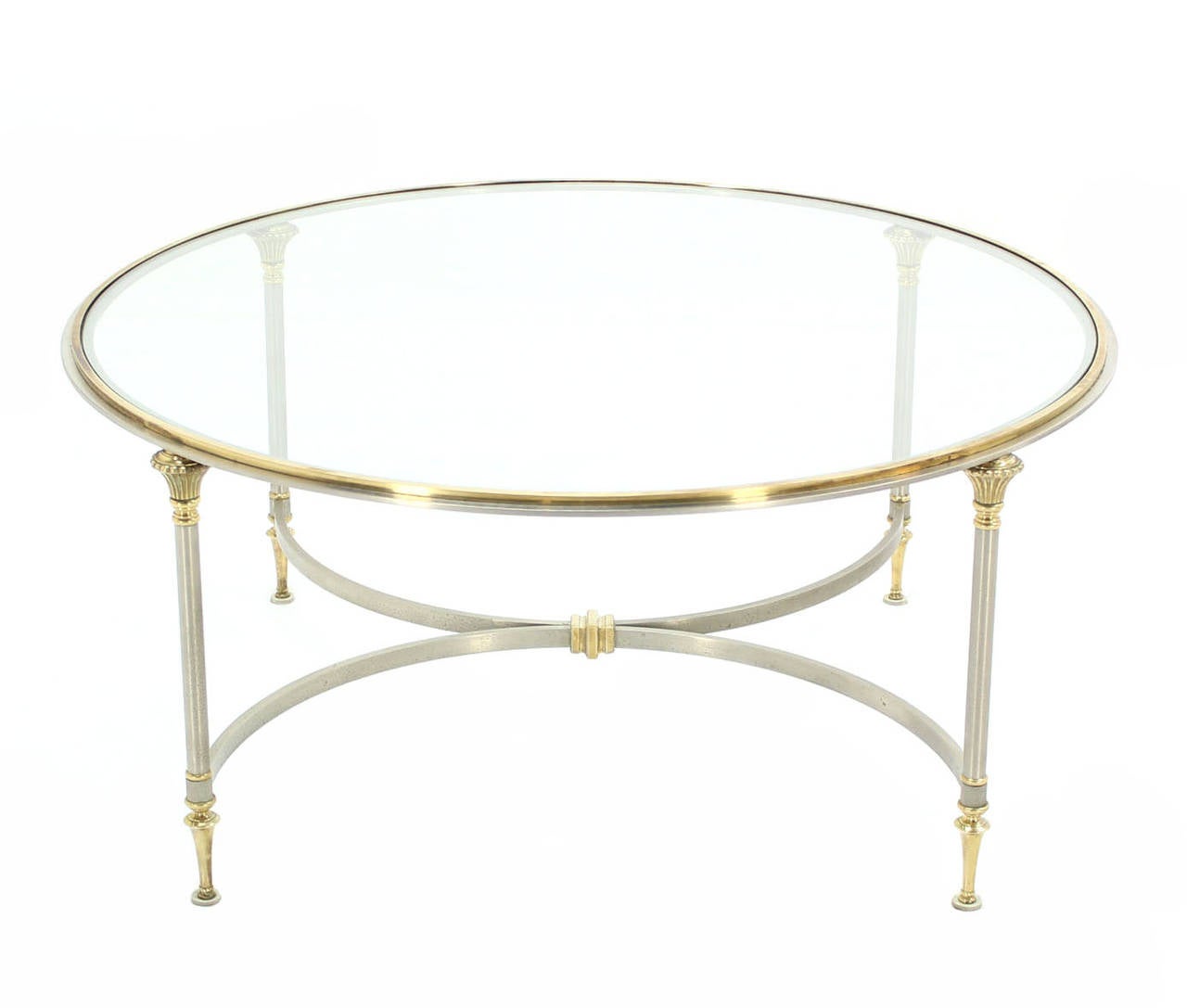 Round Glass Brass and Pewter Round Coffee Table