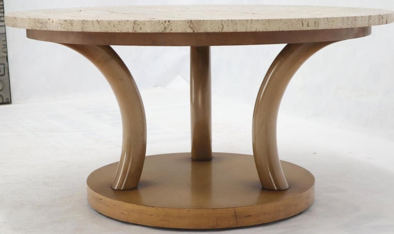 travertine Top Horn Like Pillars Tripod Base Round Coffee Table