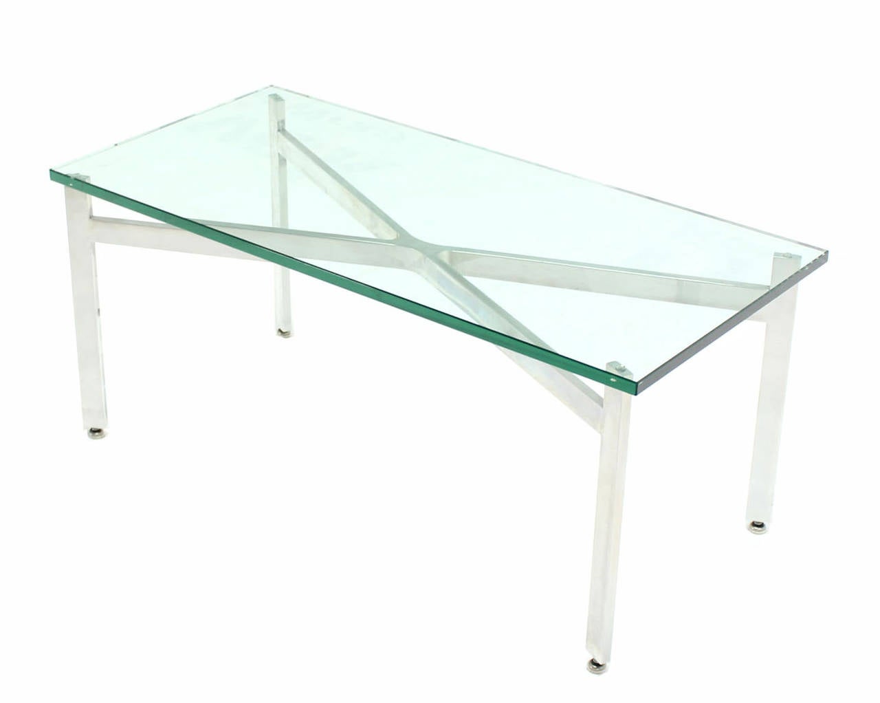 Pair of rectangular X Base Glass Tops Coffee Side Tables Stands.