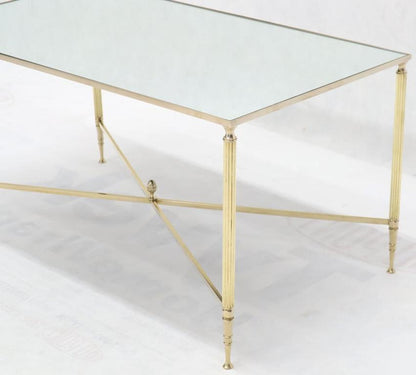 Polished Brass X-Stretcher Base Fluted Legs Mirrored Glass Top Coffee Table