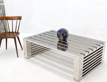 Massive Huge Chrome Rectangle Shape Slated Top Coffee Table