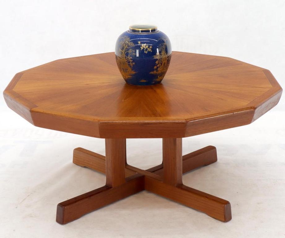 Danish Mid-Century Modern Hexagon Top Heavy Cross Base Coffee Table