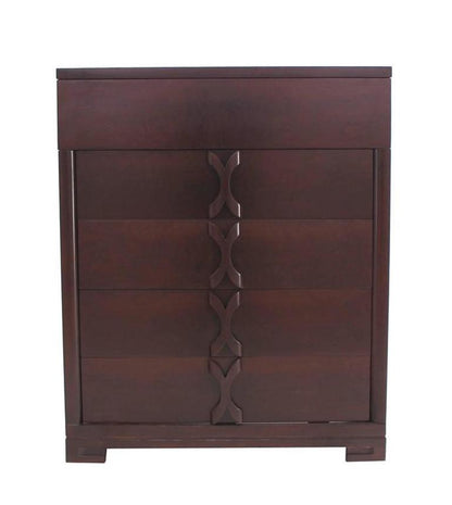 X Pulls Mid Century Modern High Chest Dresser Greek Key Style Feet