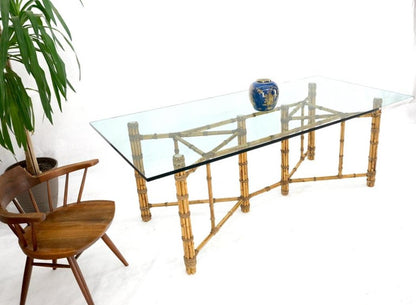 Large Glass Top Bamboo & Leather Straps Frame Dining Conference Table by McGuire