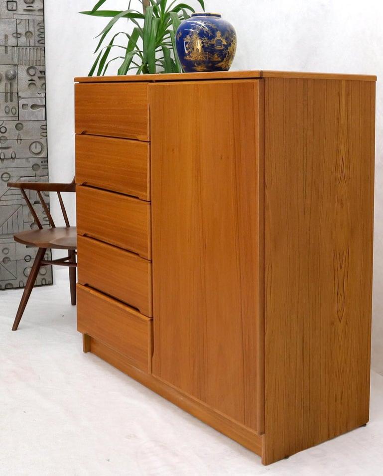 Danish Teak Mid-Century Modern Side by Side Chest of 5 Drawers Door Compartment