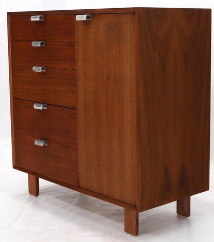 George Nelson Walnut One-Door 5 Drawers Gentleman's High Chest Dresser Cabinet