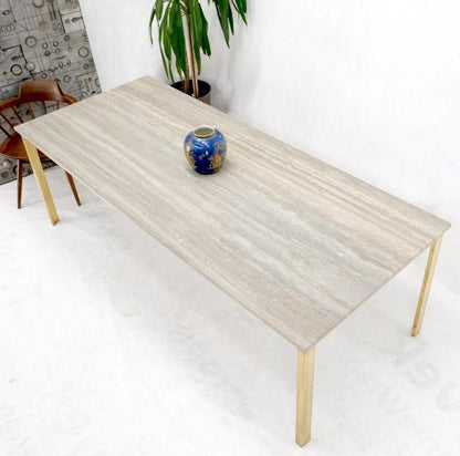 Large Heavy Solid Brass Base Travertine Top Rectangle Dining Table