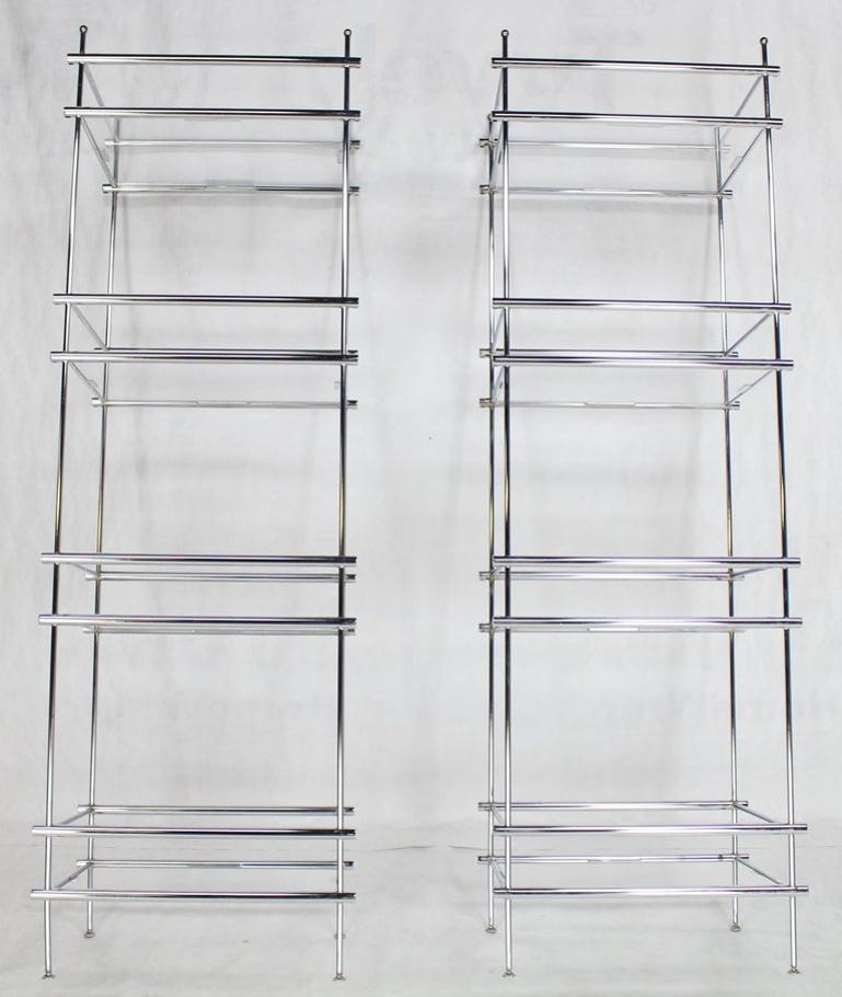 Pair of Deep Profile Chrome and Lucite Étagères Shelves