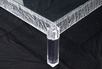 Large Square Carved Lucite Glass Top Coffee Table