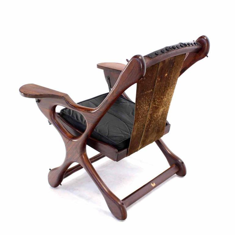 Heavy Rosewood Frame Leather Upholstery Lounge Chair