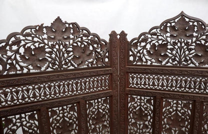 Four-Panel Finely Carved Teak Room Divider Screen