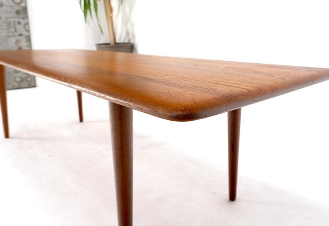 Danish Mid-Century Modern Solid Teak Rectangle Coffee Table Tapered Dowel Legs