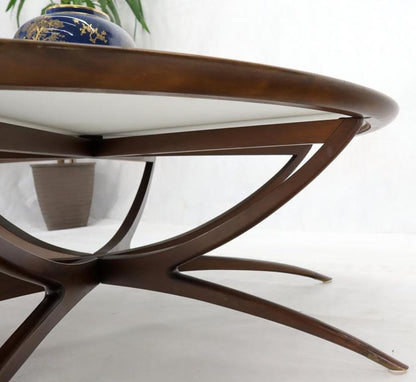 Mid-Century Modern Around Walnut Spider Base Coffee Table White Milk Glass Top